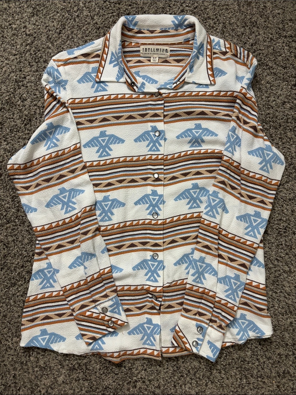 Idyllwind White, Light Blue & Brown Aztec Pearl Snap Shirt
